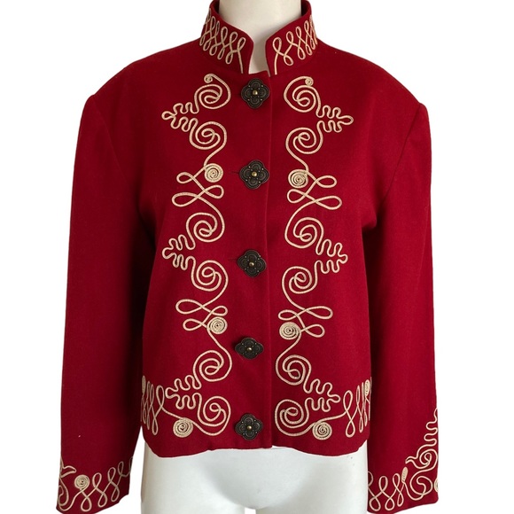 Vintage Scully Marsha Wright Red Wool Western Jacket Gold Scroll Trim Sz L